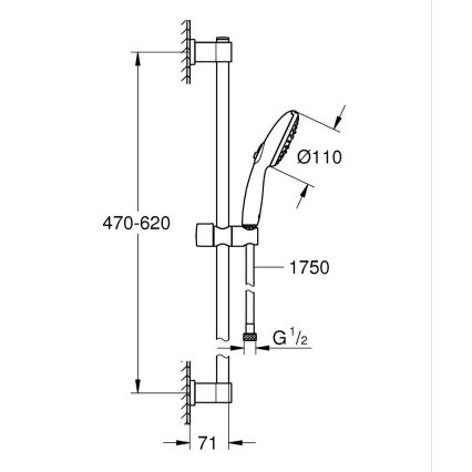 GROHE 26032001 - Set de duș VITALIO START 110, 600 mm, crom lucios