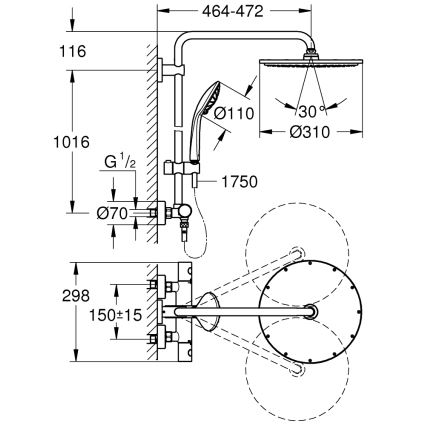 GROHE 26075GL0 - Sistem de duș EUPHORIA SYSTEM 310, 450 mm, auriu