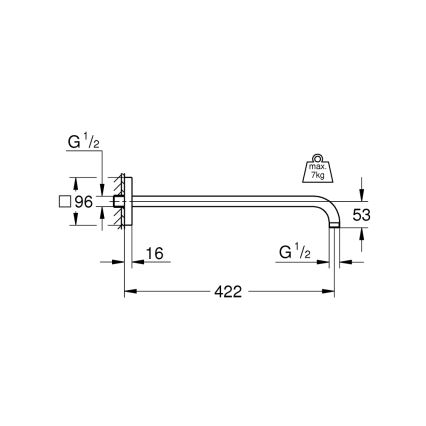 GROHE 26145000 - Braț de duș RAINSHOWER 422 mm, crom lucios