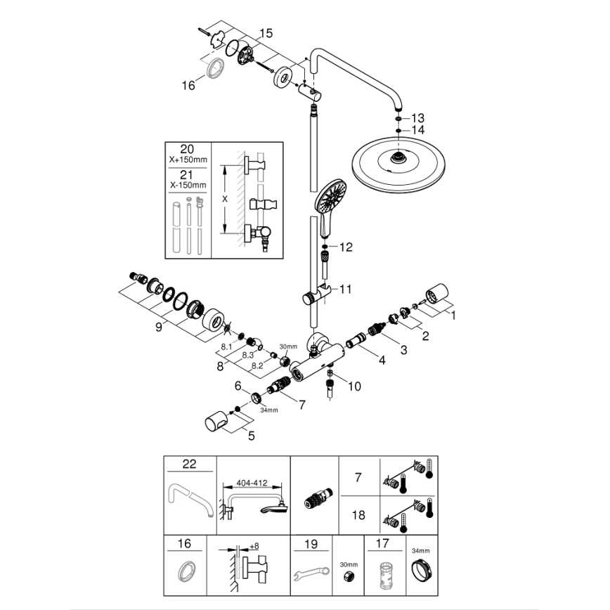 GROHE 26648000 - Sistem de duș RAINSHOWER SMARTACTIVE 310, 450 mm, crom lucios