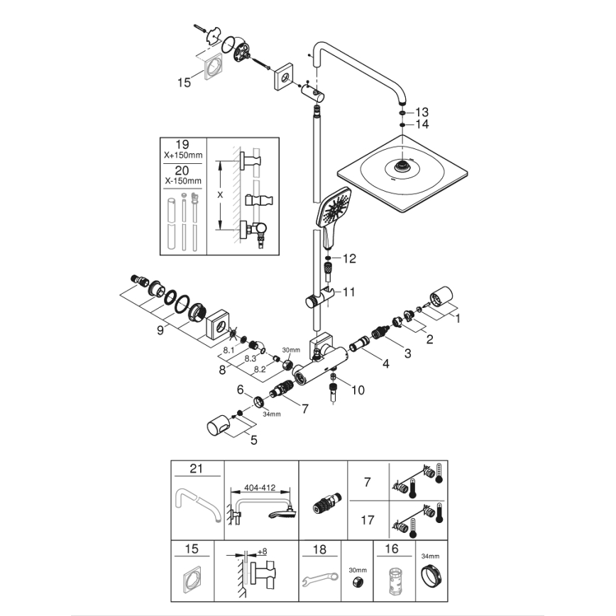 GROHE 26652000 - Sistem de duș RAINSHOWER SMARTACTIVE 310, 450 mm, crom lucios