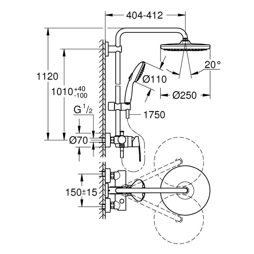 GROHE 26679001 - Sistem de duș VITALIO START 250, 390 mm, crom lucios