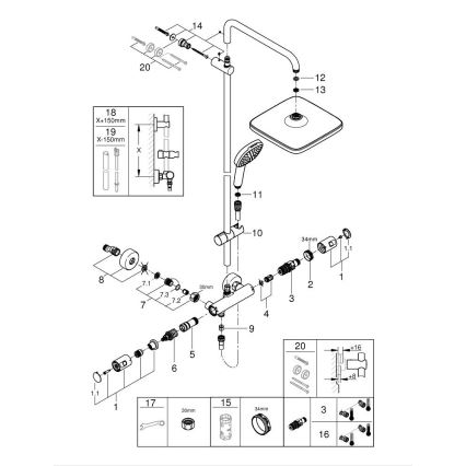 GROHE 266962431 - Sistem de duș VITALIO COMFORT 250, 250 × 250 mm, negru