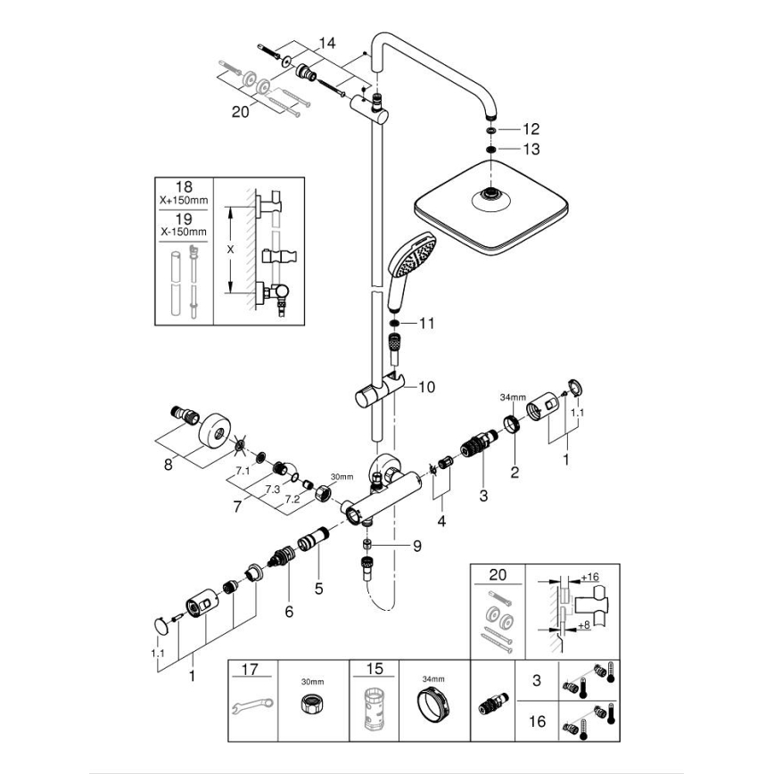 GROHE 266962431 - Sistem de duș VITALIO COMFORT 250, 250 × 250 mm, negru