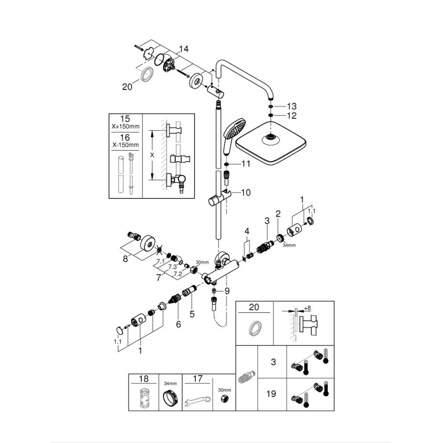 GROHE 26697001 - Sistem de duș VITALIO COMFORT 250, 250 × 250 mm, crom lucios