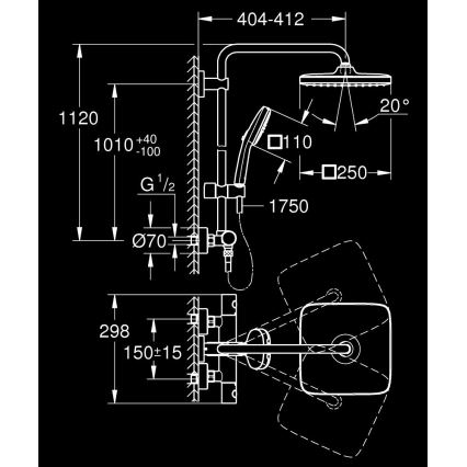 GROHE 26697001 - Sistem de duș VITALIO COMFORT 250, 250 × 250 mm, crom lucios