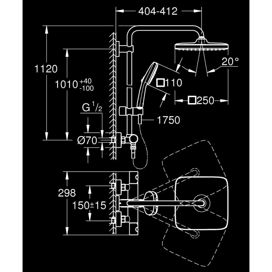 GROHE 26697001 - Sistem de duș VITALIO COMFORT 250, 250 × 250 mm, crom lucios