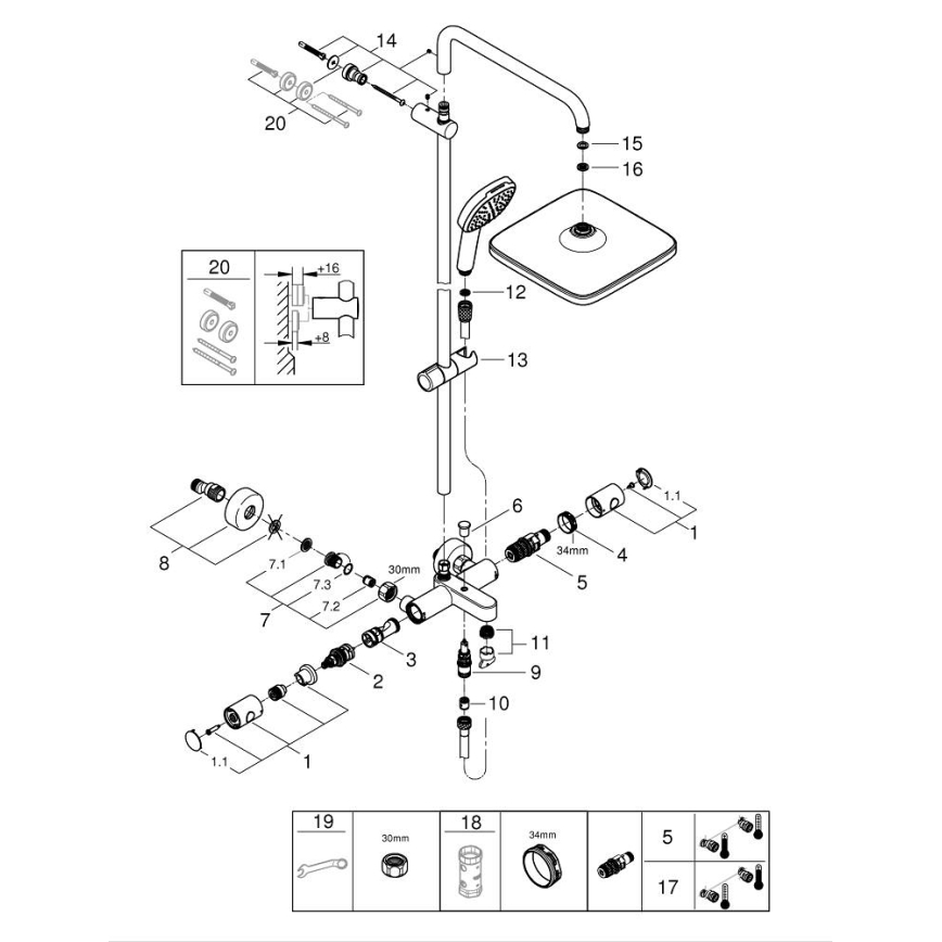 GROHE 26984001 - Sistem de duș VITALIO COMFORT 390 mm, crom lucios