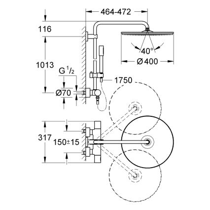 GROHE 27174001 - Sistem de duș RAINSHOWER SYSTEM 400, 450 mm, crom lucios