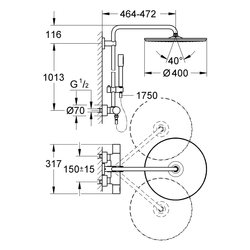 GROHE 27174001 - Sistem de duș RAINSHOWER SYSTEM 400, 450 mm, crom lucios