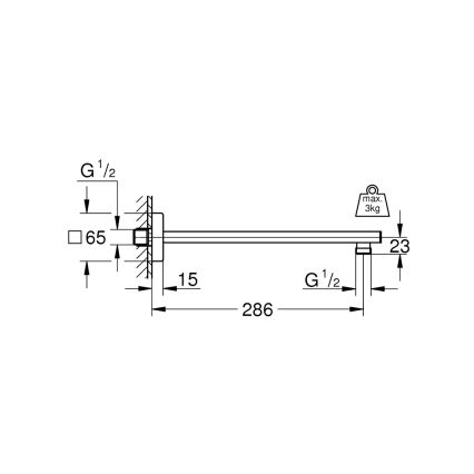 GROHE 27709000 - Braț de duș RAINSHOWER 286 mm, crom lucios