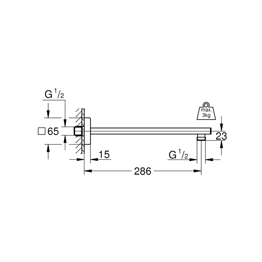 GROHE 27709000 - Braț de duș RAINSHOWER 286 mm, crom lucios