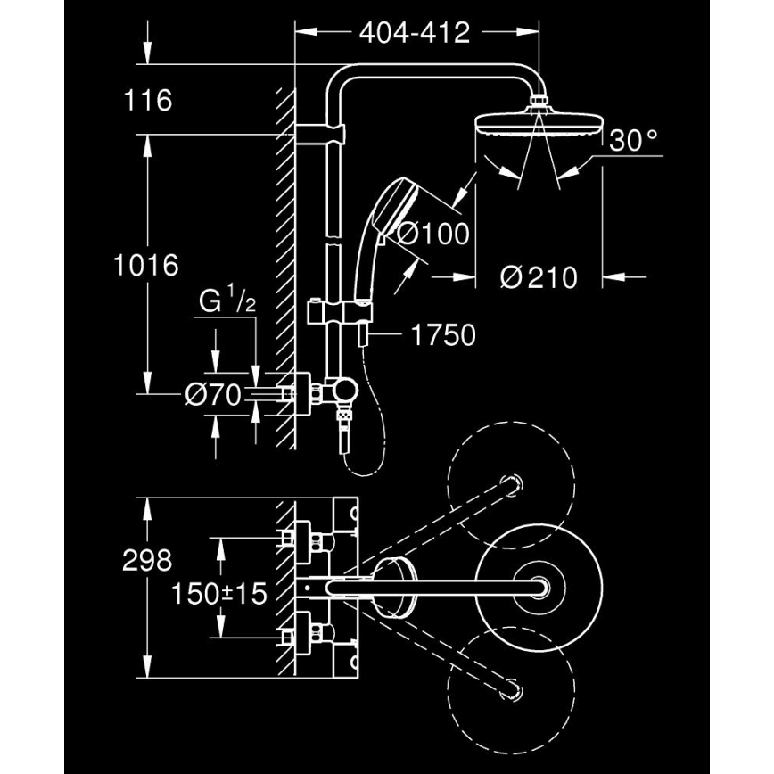 GROHE 27922001 - Set de duș TEMPESTA COSMOPOLITAN 210 cu baterie termostatată, crom lucios