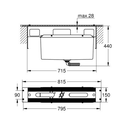 GROHE 29037000 - Corp de montaj pentru baterie de cadă cu orificiu de 45 mm, crom lucios