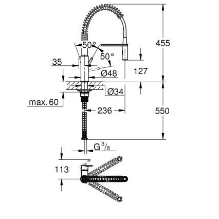 GROHE 30361000 - Baterie pentru chiuvetă GET 455 mm, crom lucios