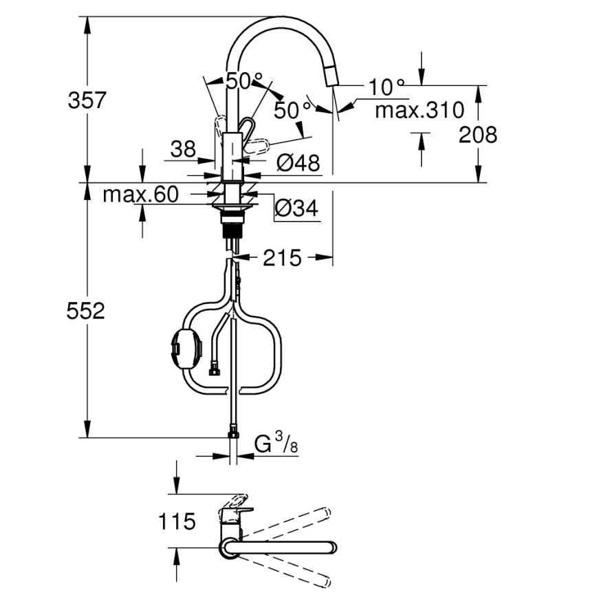GROHE 30569000 - Baterie pentru chiuvetă START FLOW, 357 mm, crom lucios