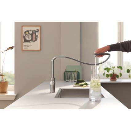 GROHE 30590DC0 - Baterie pentru chiuvetă cu duză extractibilă BLUE PURE, inox