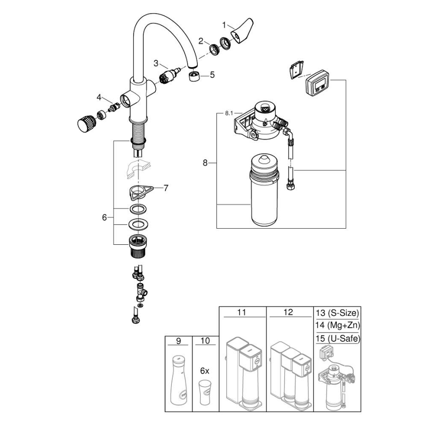 GROHE 30593000 - Baterie pentru chiuvetă BLUE PURE cu pipa în formă de C, crom lucios
