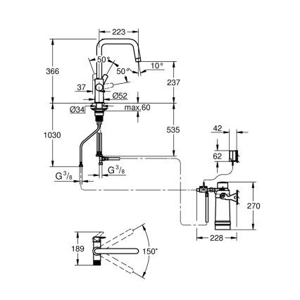 GROHE 30594000 - Baterie pentru chiuvetă BLUE PURE Start cu funcție de filtrare Ultrasafe, crom