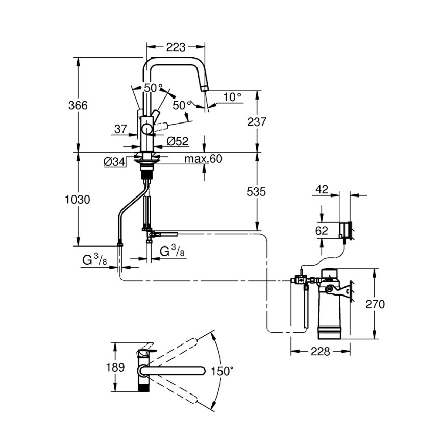 GROHE 30594000 - Baterie pentru chiuvetă BLUE PURE Start cu funcție de filtrare Ultrasafe, crom