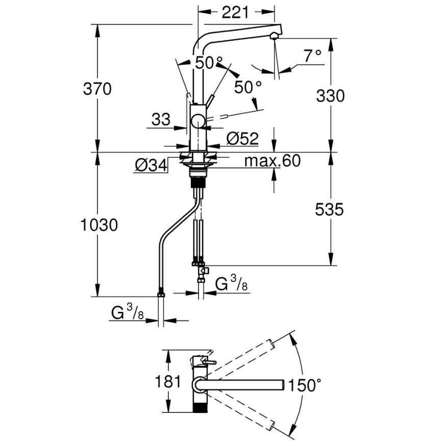 GROHE 30600000 - Baterie pentru chiuvetă BLUE PURE cu pipa în L, crom lucios