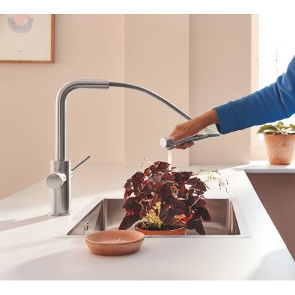 GROHE 30601DC0 - Baterie pentru chiuvetă BLUE PURE cu cap extractibil, inox