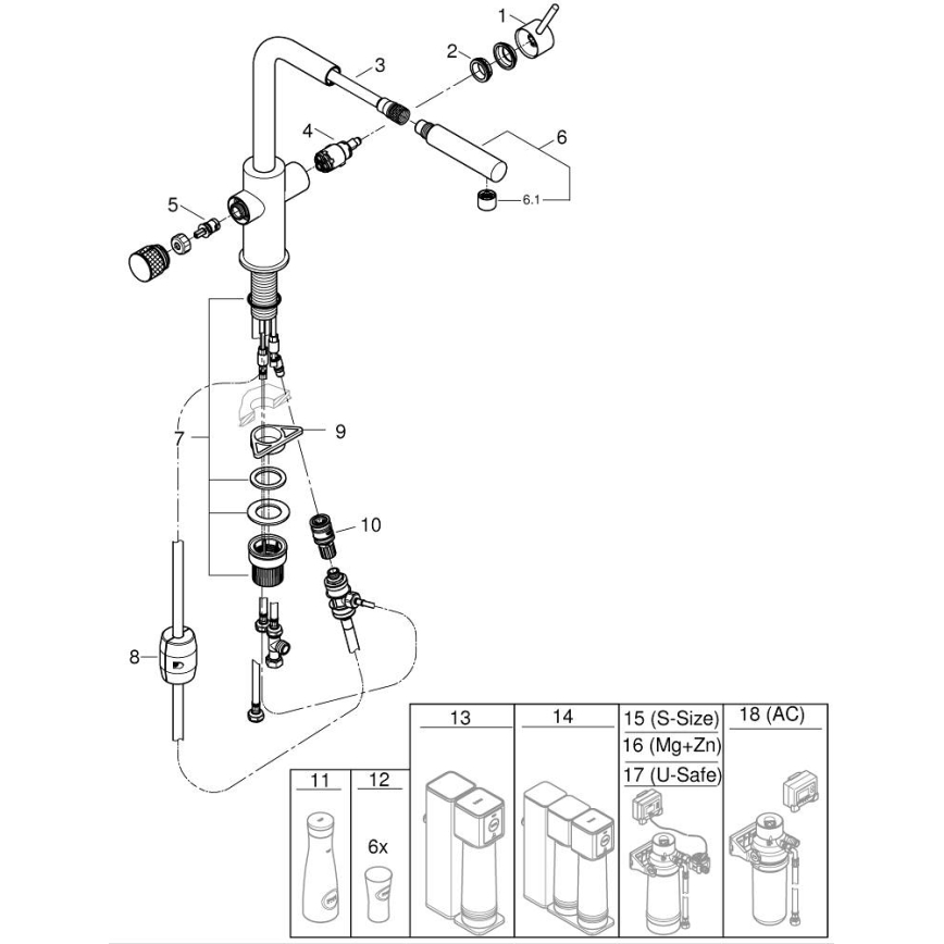 GROHE 30601DC0 - Baterie pentru chiuvetă BLUE PURE, cu duză extractibilă, inox