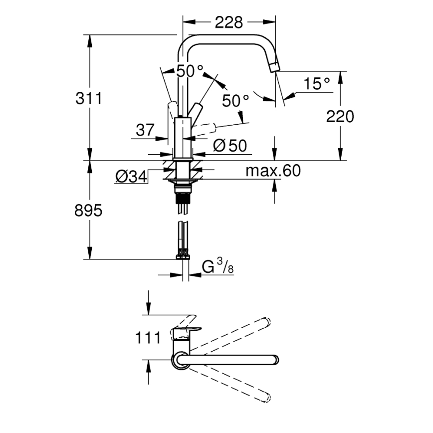 GROHE 30630000 - Baterie pentru chiuvetă START, 311 mm, crom lucios