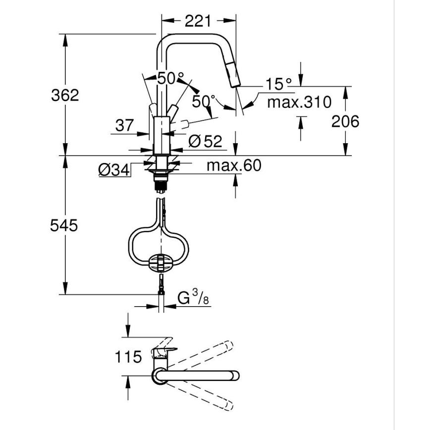 GROHE 30631000 - Baterie de bucătărie QUICKFIX START, 362 mm, crom lucios