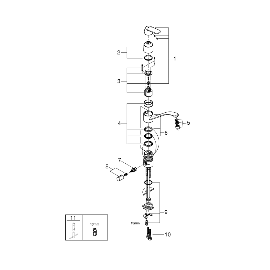 GROHE 31161000 - Baterie pentru chiuvetă EUROSMART COSMOPOLITAN, 140°, crom lucios