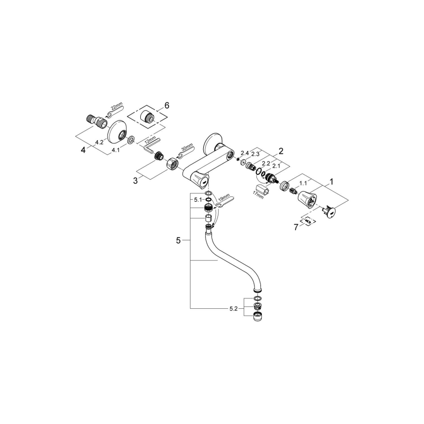 GROHE 31187001 - Baterie pentru chiuvetă COSTA L, montare pe perete, 200 mm, crom lucios