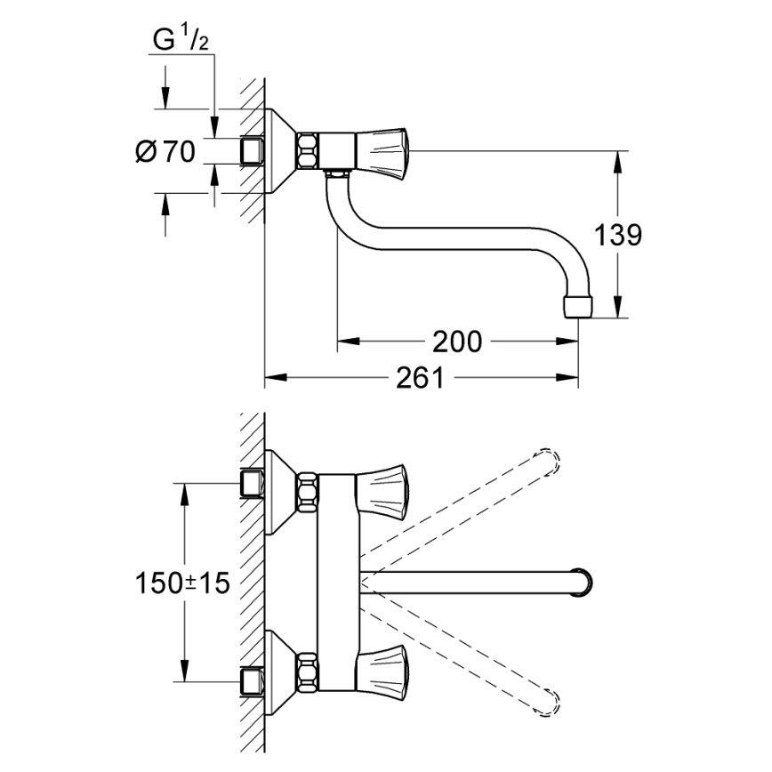 GROHE 31187001 - Baterie pentru chiuvetă COSTA L, montare pe perete, 200 mm, crom lucios