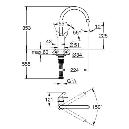 GROHE 31494001 - Baterie pentru chiuvetă GET, crom lucios