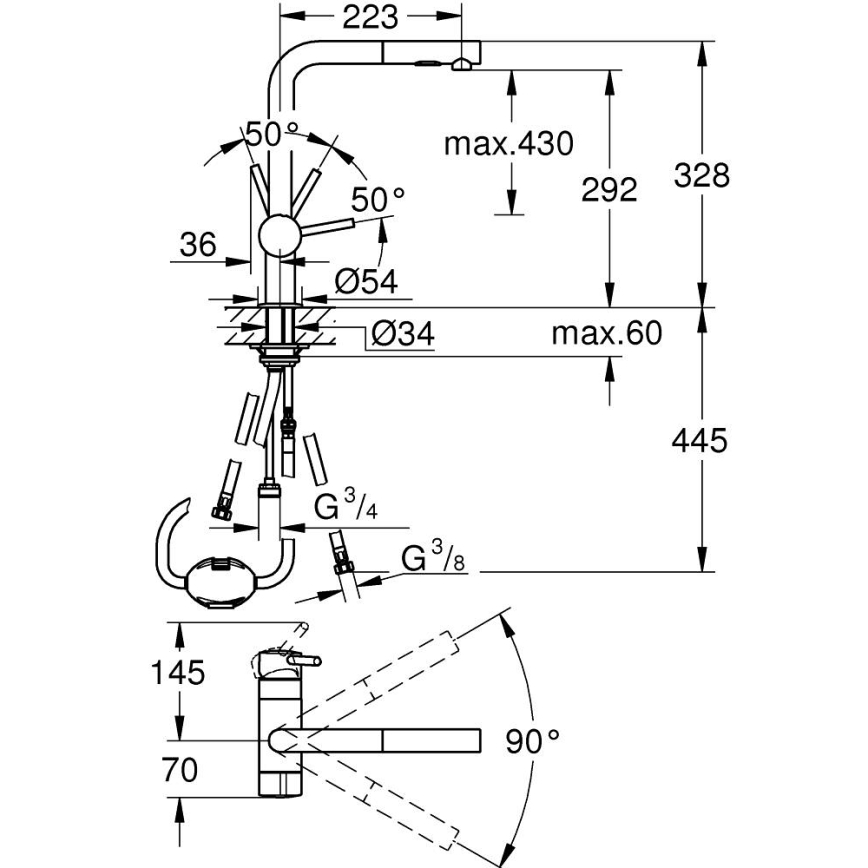 GROHE 31558GN0 - Baterie pentru chiuvetă model A, finisaj auriu