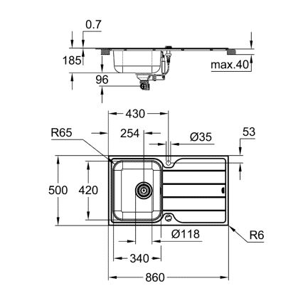 GROHE 31573SD1 - Set chiuvetă de bucătărie K500 cu scurgător și baterie A, 86×50 cm, oțel inoxidabil
