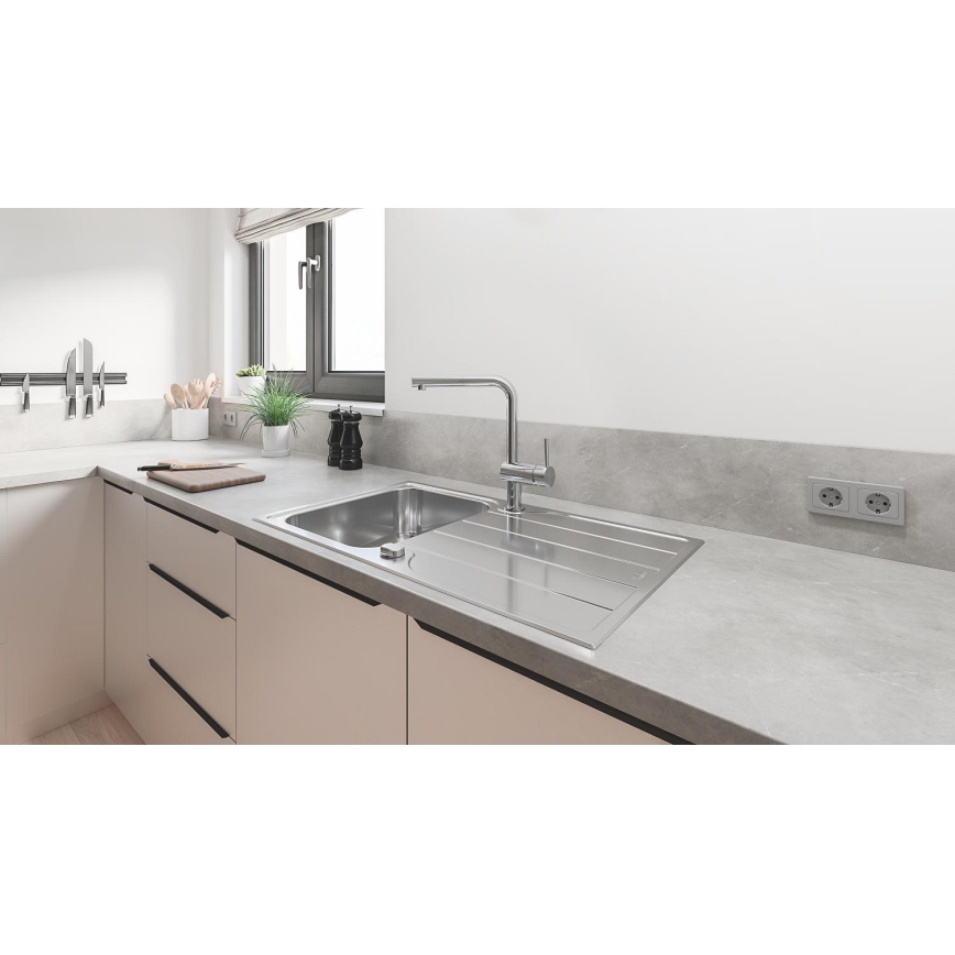 GROHE 31573SD1 - Set chiuvetă de bucătărie K500 cu scurgător și baterie A, 86×50 cm, oțel inoxidabil