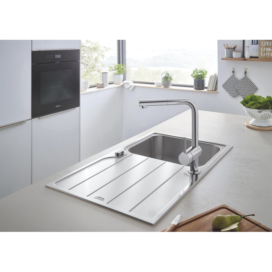 GROHE 31573SD1 - Set chiuvetă de bucătărie K500 cu scurgător și baterie A, 86×50 cm, oțel inoxidabil