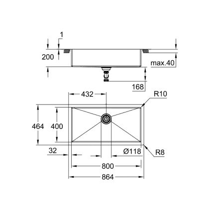 GROHE 31580SD1 - Chiuvetă de bucătărie K700, 864 × 464 mm, oțel inoxidabil