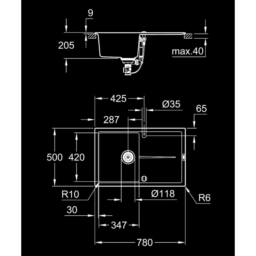 GROHE 31639AP0 - Chiuvetă din compozit K400, 780 × 500 mm, neagră