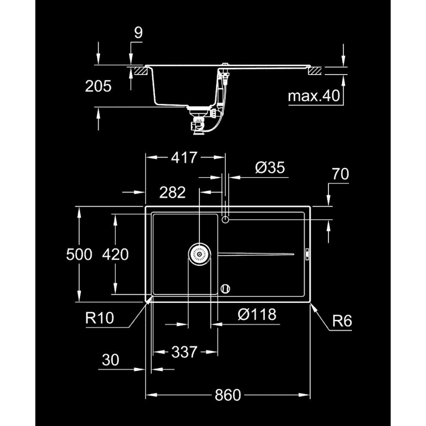 GROHE 31640AP0 - Chiuvetă din compozit K400, 860 × 500 mm, neagră