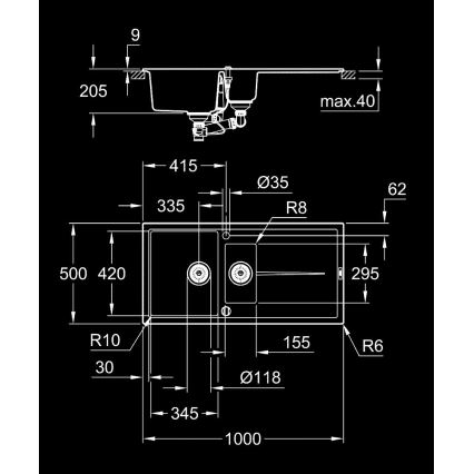 GROHE 31642AP0 - Chiuvetă din compozit K400 1000 × 500 mm, neagră