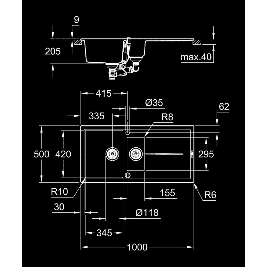 GROHE 31642AP0 - Chiuvetă din compozit K400 1000 × 500 mm, neagră