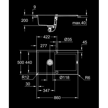 GROHE 31644AP0 - Chiuvetă din compozit K500, 860 × 500 mm, neagră