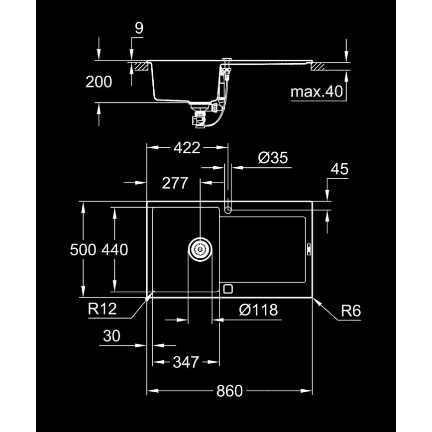 GROHE 31644AP0 - Chiuvetă din compozit K500, 860 × 500 mm, neagră