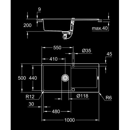 GROHE 31645AP0 - Chiuvetă din compozit K500 1000 × 500 mm, neagră