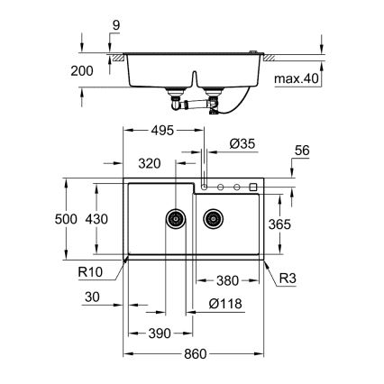 GROHE 31649AP0 - Chiuvetă din compozit K500 860 × 500 mm, neagră