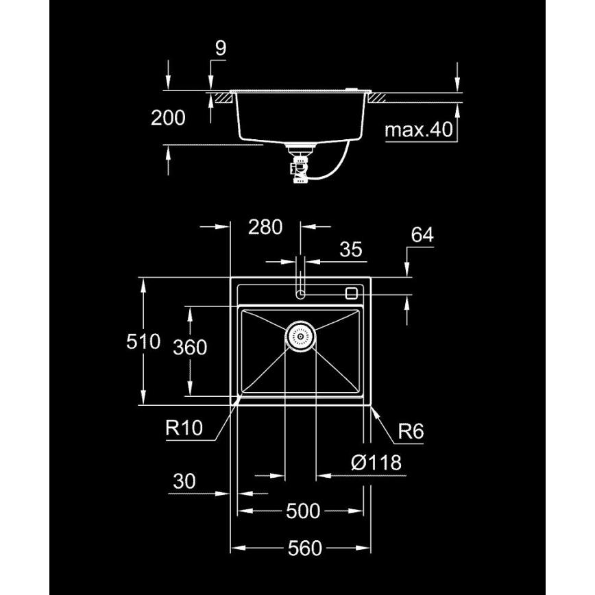 GROHE 31651AP0 - Chiuvetă din compozit K700, 560 × 510 mm, neagră