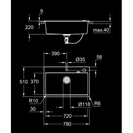 GROHE 31652AP0 - Chiuvetă din compozit K700 780 × 510 mm granit/negru