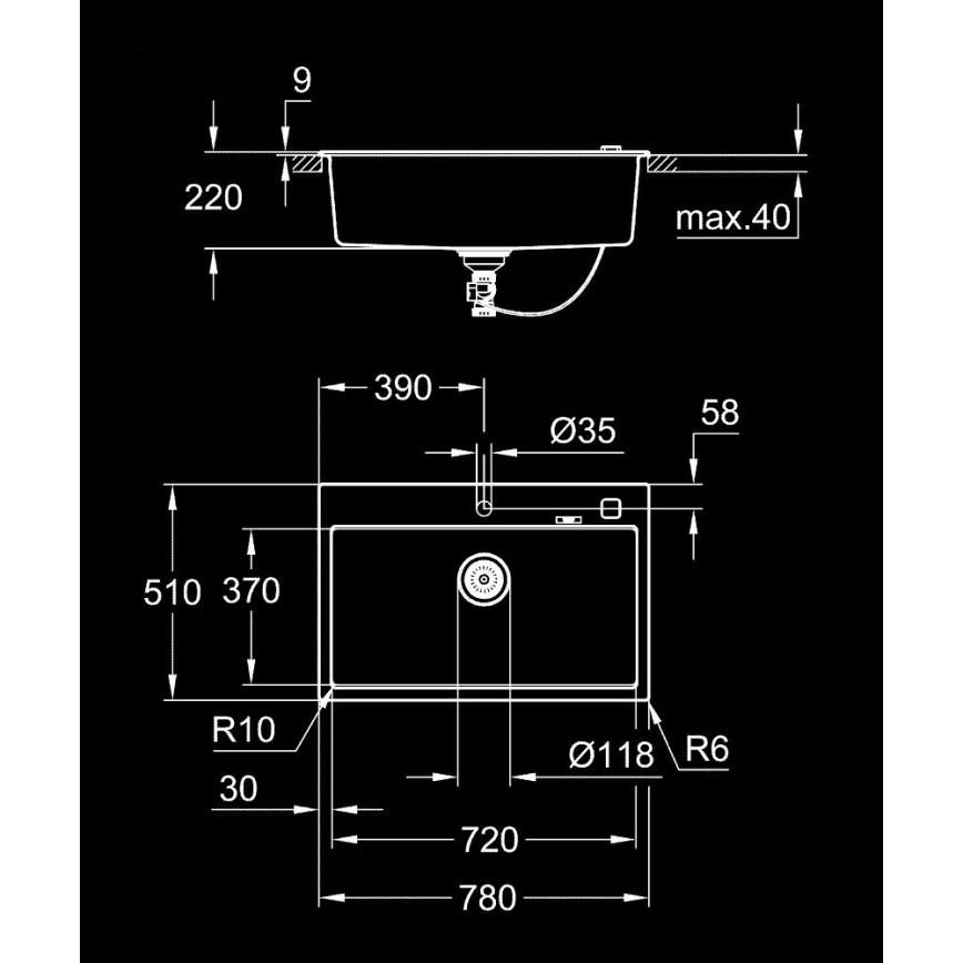 GROHE 31652AP0 - Chiuvetă din compozit K700, 780 × 510 mm, neagră