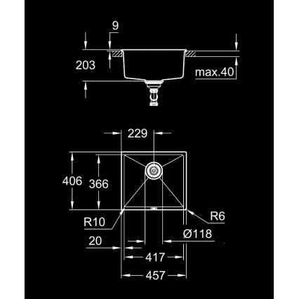 GROHE 31653AP0 - Chiuvetă din compozit K700U 457 × 406 mm, neagră